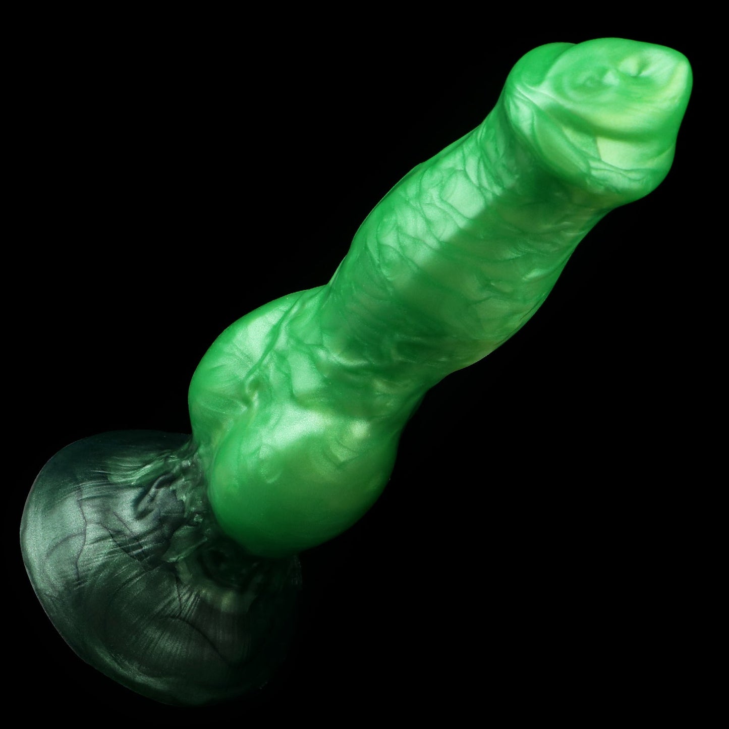 Darkhound the Canine Alpha dildo, Rampage colorway, angled three-quarter view resting on its suction base