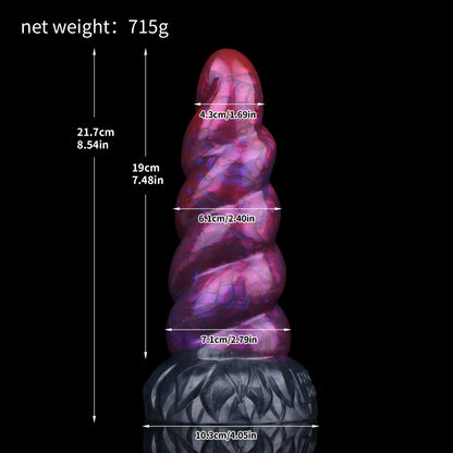 Alicorn the Unicorn dildo, Adrenaline colorway, size and dimension chart