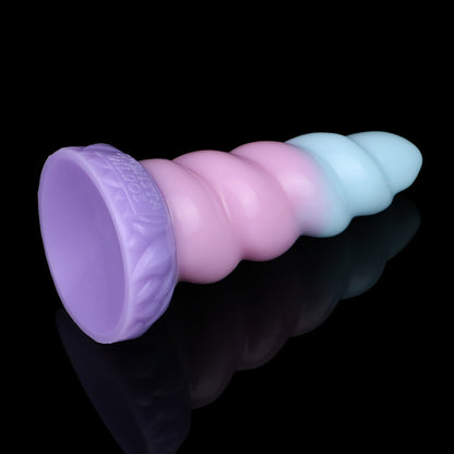 Alicorn the Unicorn dildo, Bubblegum colorway, rear base angle with reflection