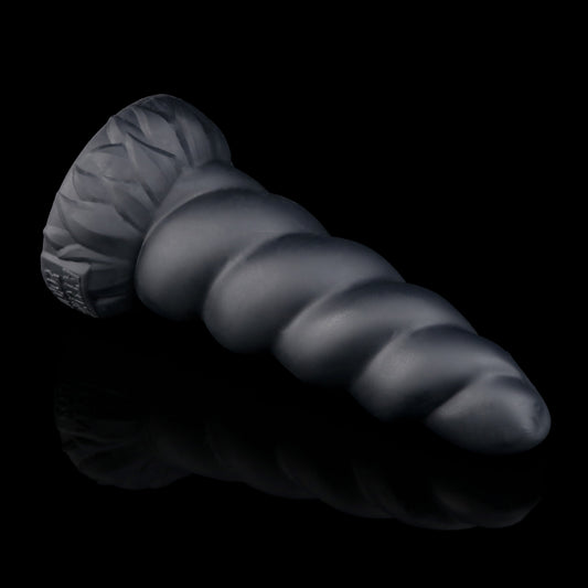 Alicorn the Unicorn dildo, Shadow colorway, spiral horn design, front view