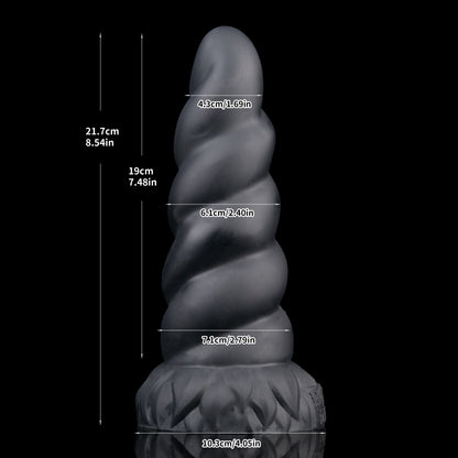 Alicorn the Unicorn dildo, Shadow colorway, size and dimension chart