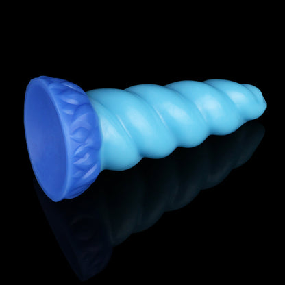 Alicorn the Unicorn dildo, Shock colorway, rear base angle with reflection