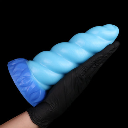 Alicorn the Unicorn dildo, Shock colorway, held in hand for size reference