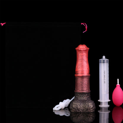 Aster the Swifthoof dildo, Dusk colorway, with storage pouch and squirting accessories