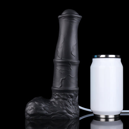 Aster the Swifthoof dildo, Shadow colorway, size comparison next to a standard can