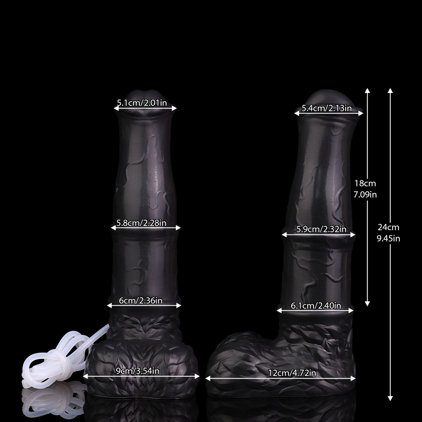 Aster the Swifthoof dildo, Shadow colorway, size and dimension chart