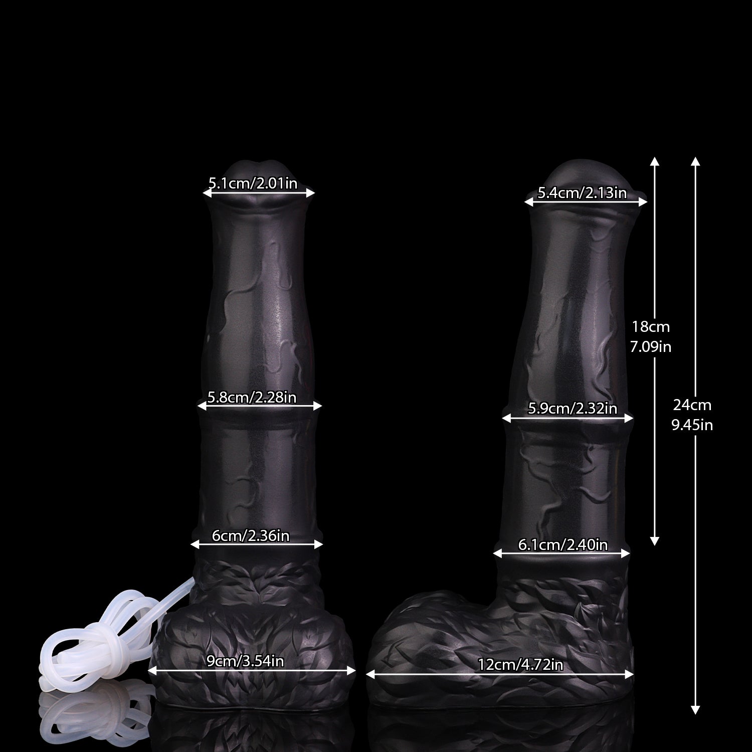 Aster the Swifthoof dildo, Shadow colorway, size and dimension chart