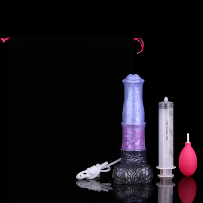 Aster the Swifthoof dildo, Spectre colorway, with storage pouch and squirting accessories