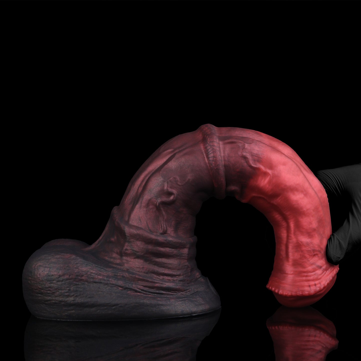 Atlas the Celestial Stallion dildo, Dusk colorway, bent to demonstrate flexibility