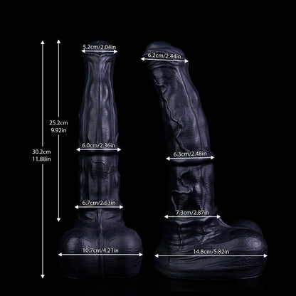 Atlas the Celestial Stallion dildo, Shadow colorway, size and dimension chart