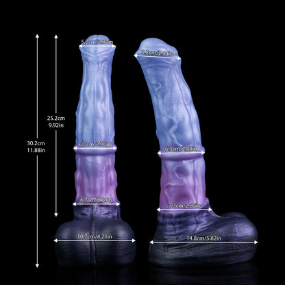 Atlas the Celestial Stallion dildo, Spectre colorway, size and dimension chart