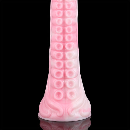Coilor the Abyssal dildo, Fairy Floss colorway, close-up sucker texture detail