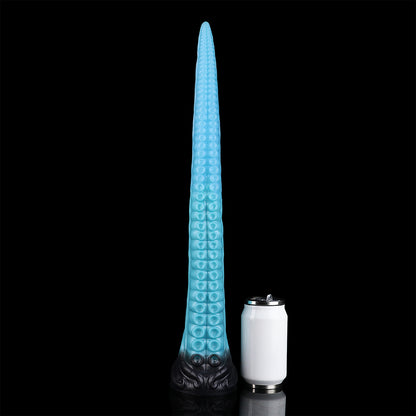 Coilor the Abyssal dildo, Pulse colorway, size comparison next to a standard can