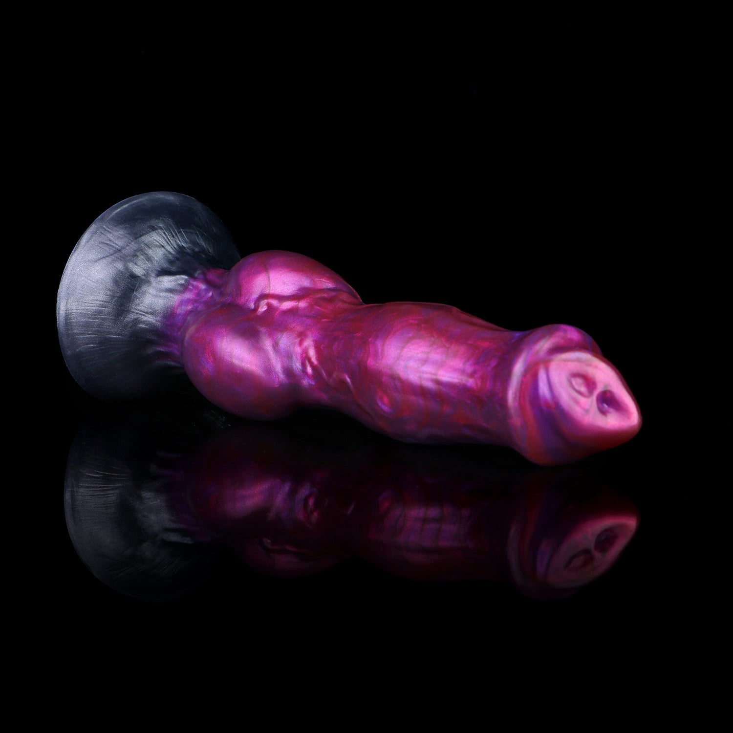 Darkhound the Canine Alpha dildo, Adrenaline colorway, full side profile showing the tapered head, veined shaft and pronounced canine knot