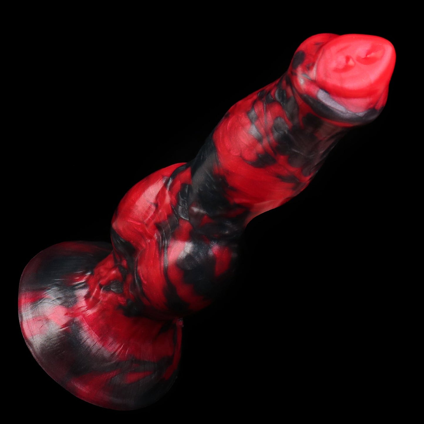 Darkhound the Canine Alpha dildo, Havoc colorway, angled three-quarter view resting on its suction base