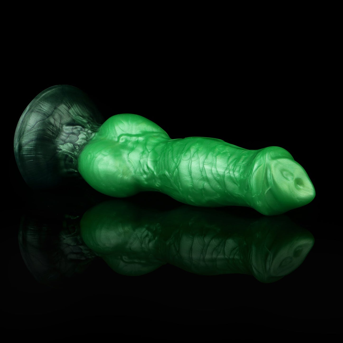 Darkhound the Canine Alpha dildo, Rampage colorway, full side profile showing the tapered head, veined shaft and pronounced canine knot