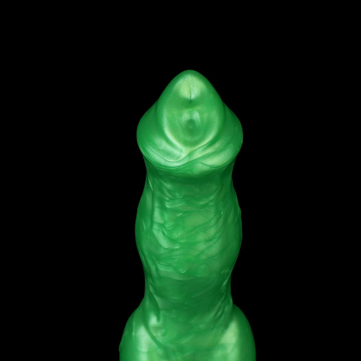Darkhound the Canine Alpha dildo, Rampage colorway, close-up of the tapered muzzle-inspired head