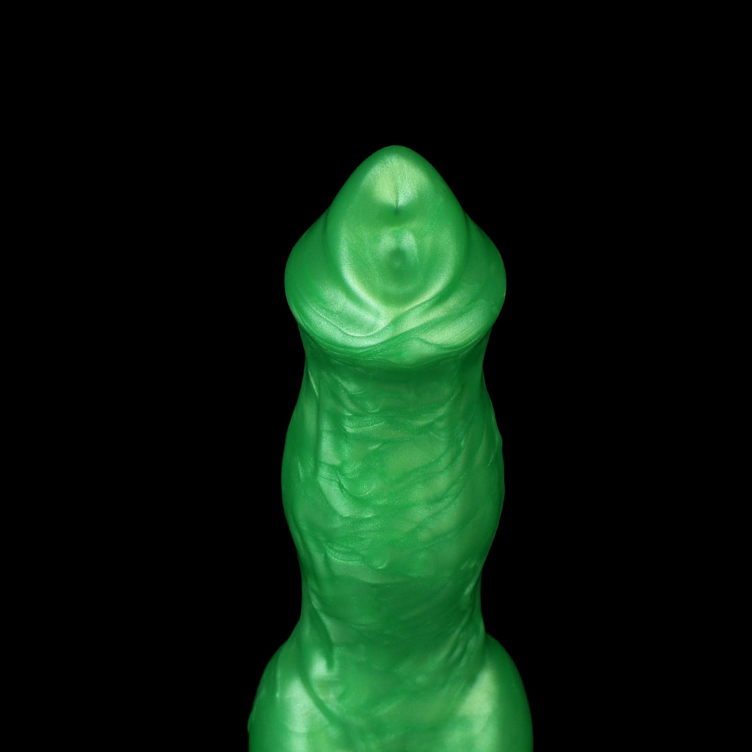 Darkhound the Canine Alpha dildo, Rampage colorway, close-up of the tapered muzzle-inspired head