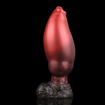 Evren the Moonfang dildo, Dusk colorway, shaft inflated to full girth while standing upright on its base