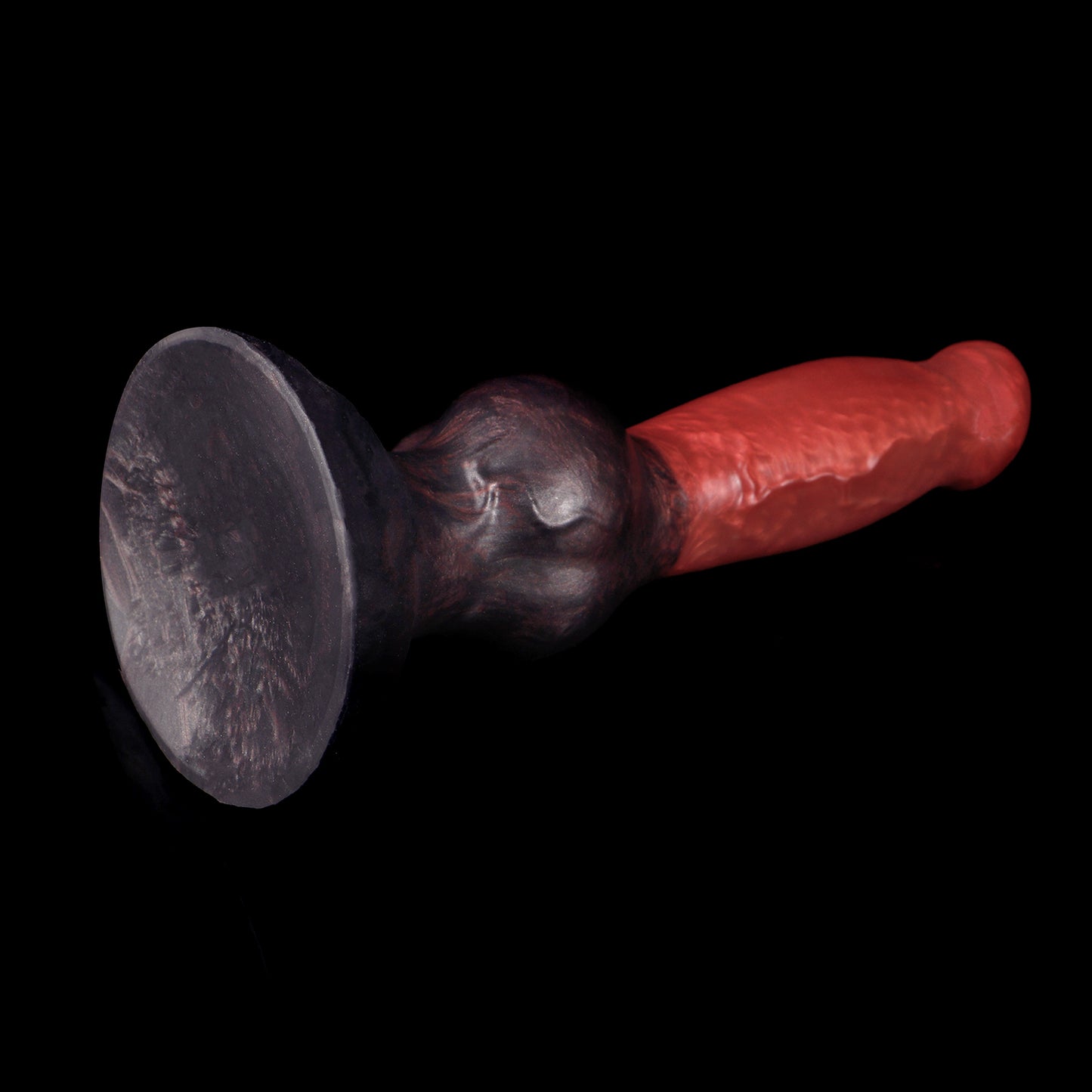 Koda the Guardian dildo, Dusk colorway, angled to show the sturdy rounded suction base