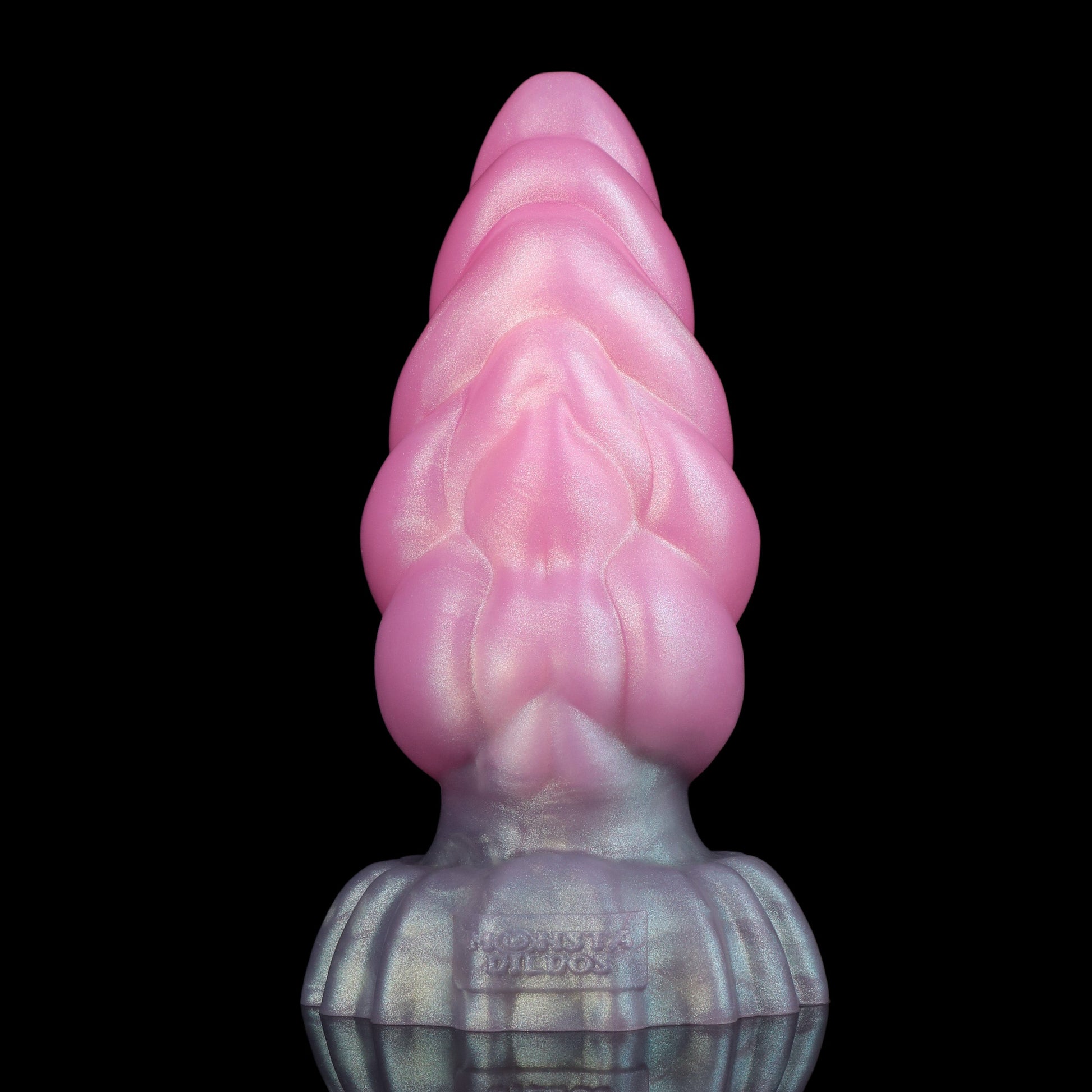 Larval the Alien Spawn dildo, Lick colorway, front-on view showing the tapered entry and broad ribbed base