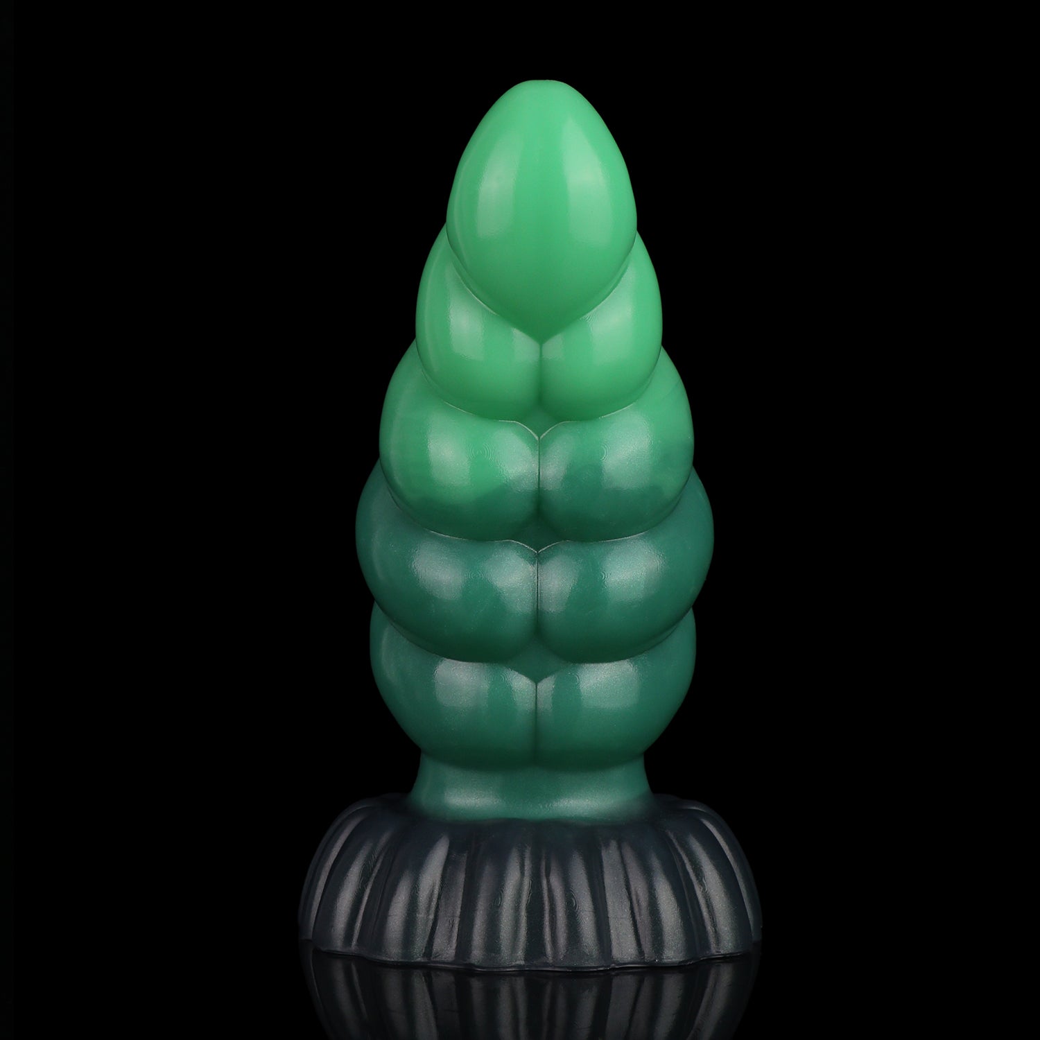 Larval the Alien Spawn dildo, Ogre colorway, standing upright front-on showing the tapered entry and ribbed base