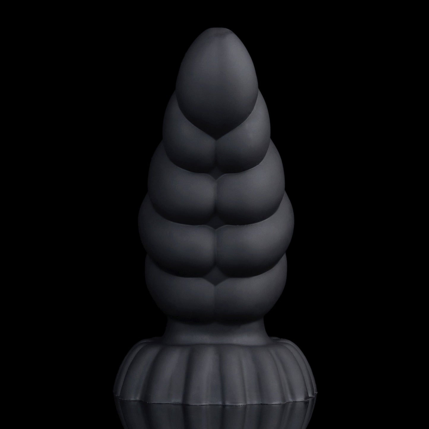 Larval the Alien Spawn dildo, Shadow colorway, front-on view showing the tapered entry and broad ribbed base