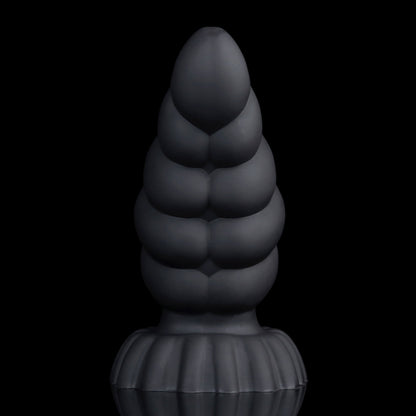 Larval the Alien Spawn dildo, Shadow colorway, front-on view showing the tapered entry and broad ribbed base