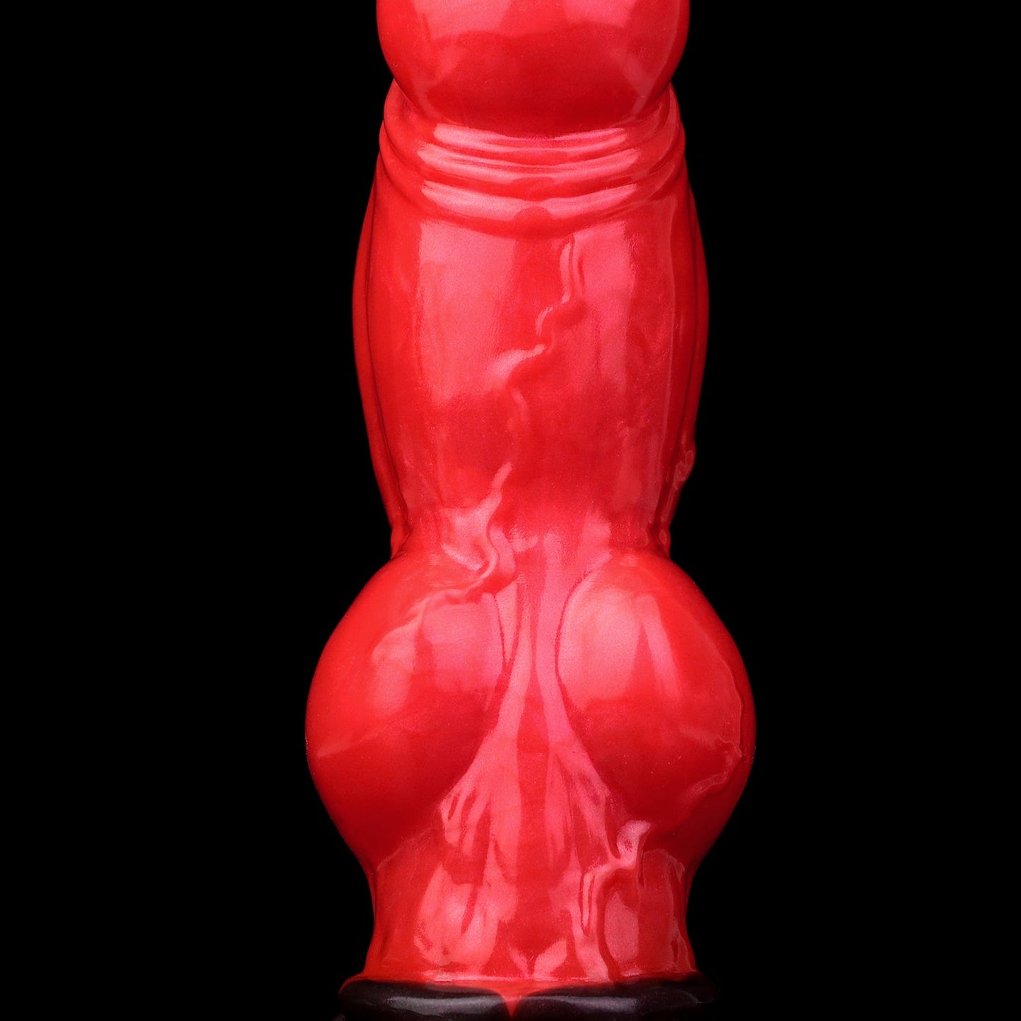 Lycan the Werewolf dildo, Furnace colorway, close-up of the textured shaft above the pronounced knot