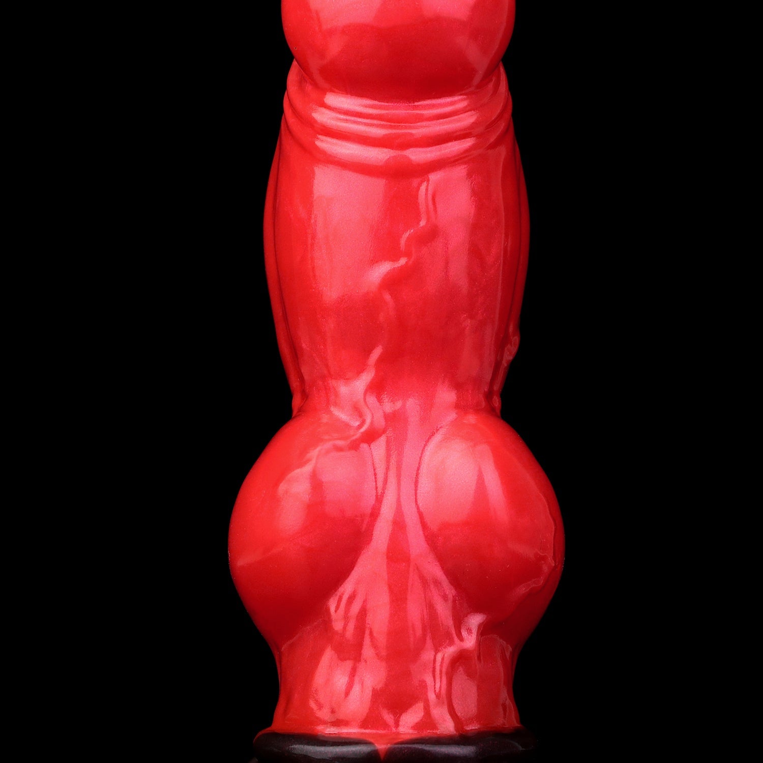 Lycan the Werewolf dildo, Furnace colorway, close-up of the textured shaft above the pronounced knot