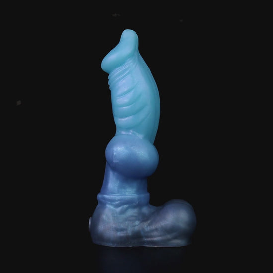 Vulpes the Nightfox dildo, Arctic colorway, product video showing the piece standing upright on its rounded base