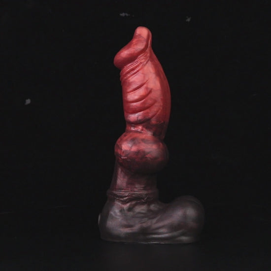 Vulpes the Nightfox dildo, Lava colorway, product video showing the piece standing upright on its rounded base