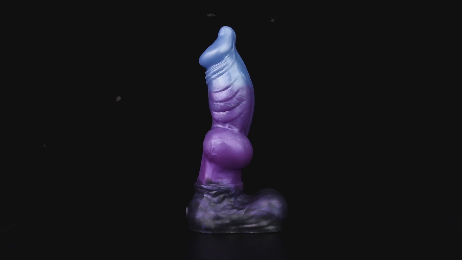 Vulpes the Nightfox dildo, Spectre colorway, product video showing the piece standing upright on its rounded base