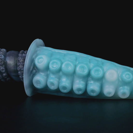 Moros the Deep One dildo, Abyss colorway, product video showing the sucker-textured tentacle and ergonomic handle