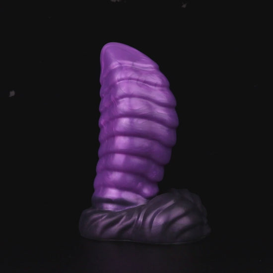 Kael the Dragonkin dildo, Grape colorway, product video showing the piece standing on its scale-textured base