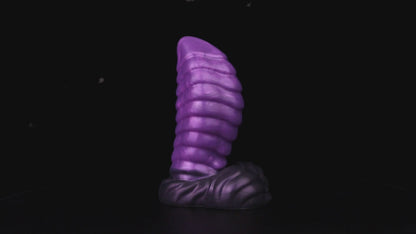 Kael the Dragonkin dildo, Grape colorway, product video showing the piece standing on its scale-textured base