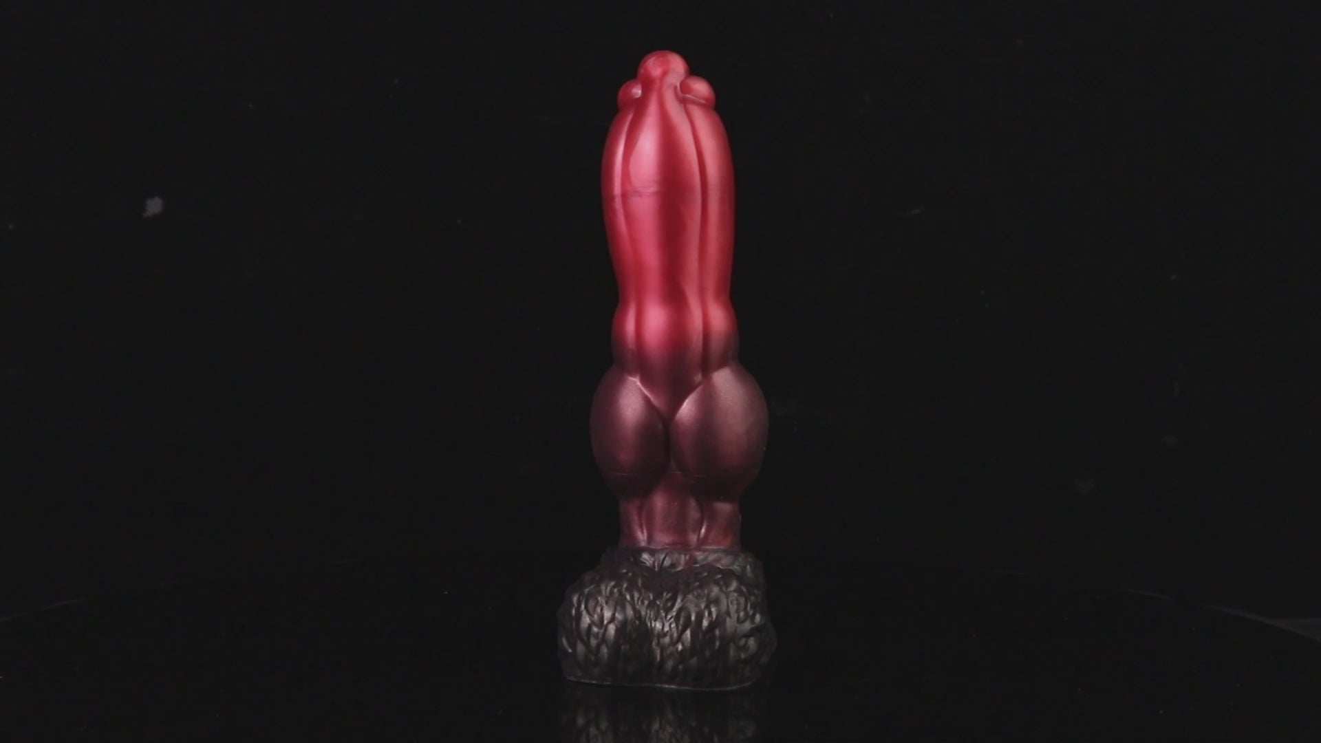 Evren the Moonfang dildo, Dusk colorway, product video showing the piece standing on its fur-textured suction base