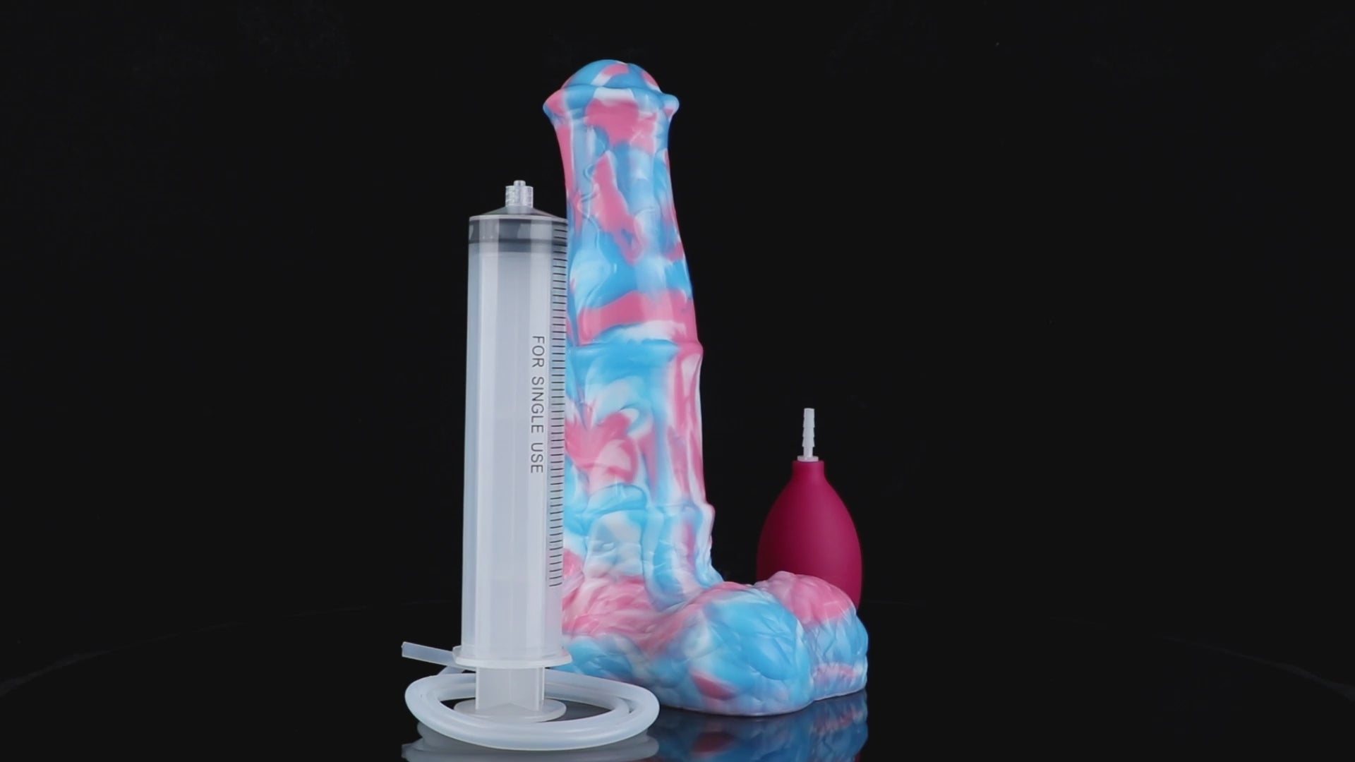 Aster the Swifthoof dildo, Trans Pride colorway, product demonstration video