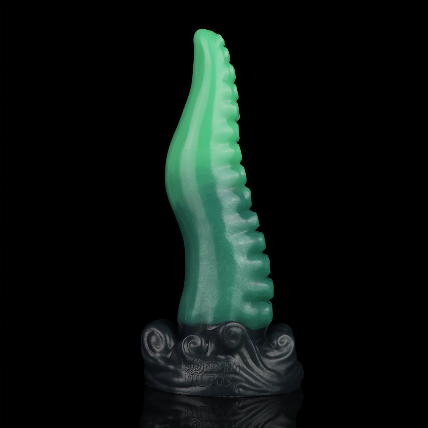 Tendrul the Tentacle dildo, Ogre colorway, standing upright viewed from the side showing the organic taper