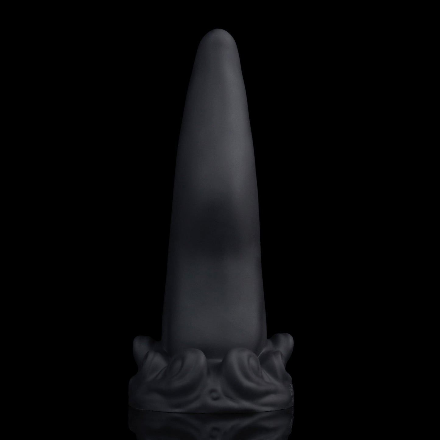 Tendrul the Tentacle dildo, Shadow colorway, standing upright showing the smooth back of the tentacle in deep matte black