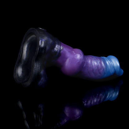 Vulpes the Nightfox dildo, Spectre colorway, angled to show the sturdy rounded suction base
